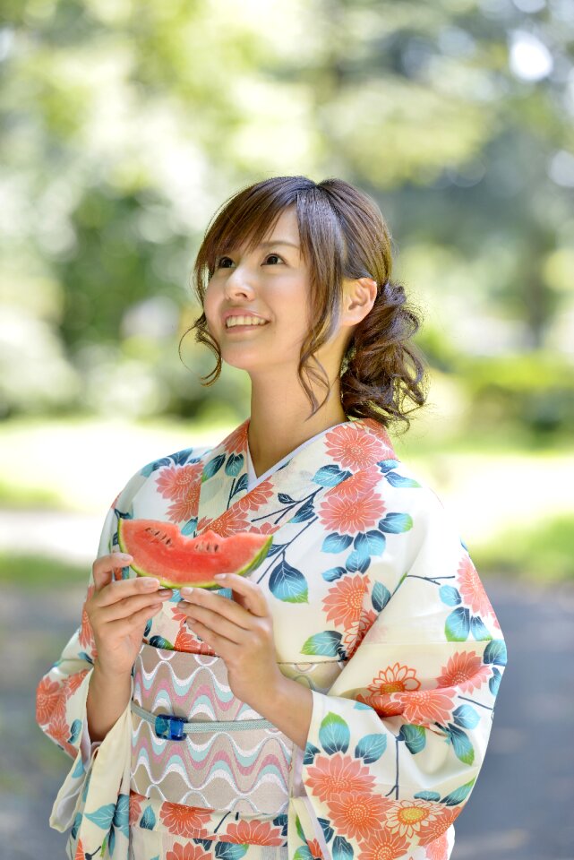 Woman girl yukata watermelon