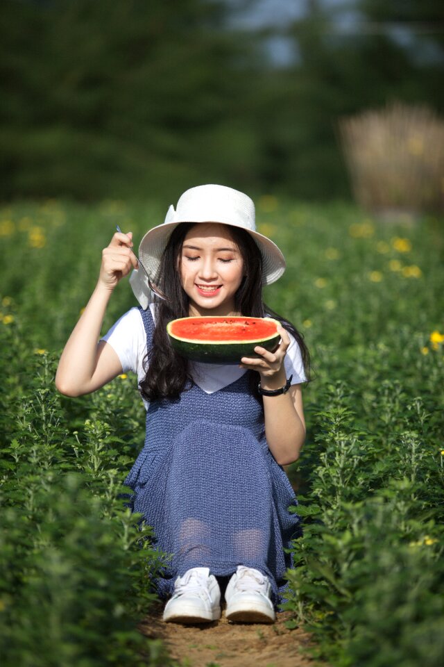 Woman girl watermelon