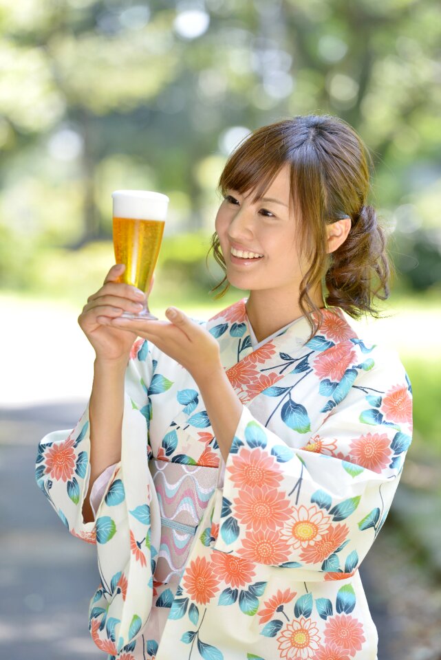 Woman girl yukata beer