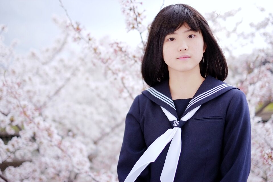 Female student cherry blossoms