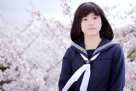 Female student cherry blossoms