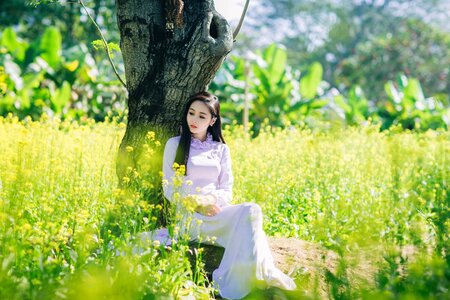 Woman girl canola flower photo