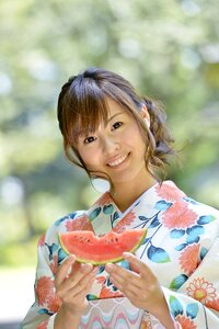 Woman girl yukata watermelon photo