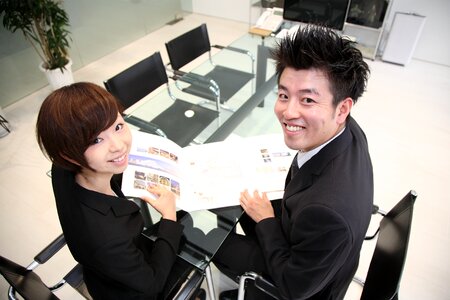 Businessman businesswoman meeting