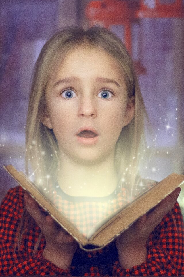 Child girl book magic
