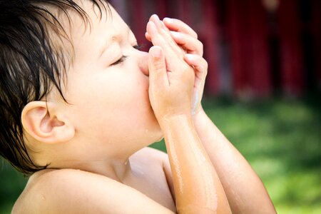 Child boy drinking