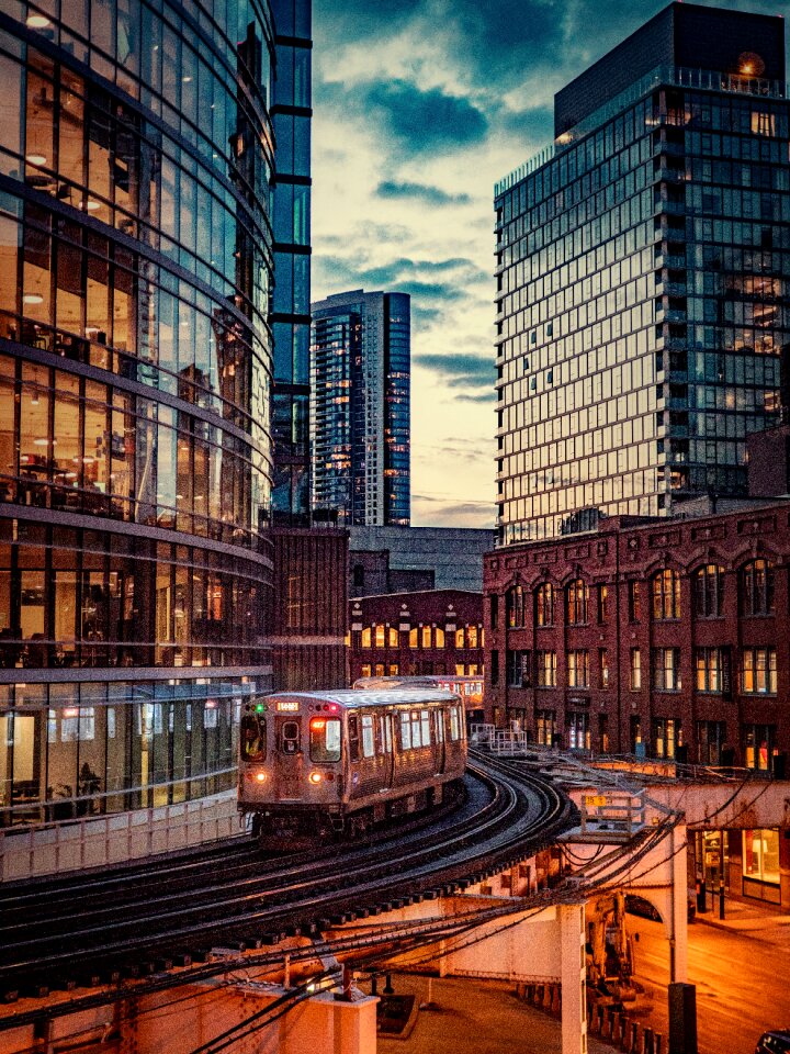 Elevated railway cityscape
