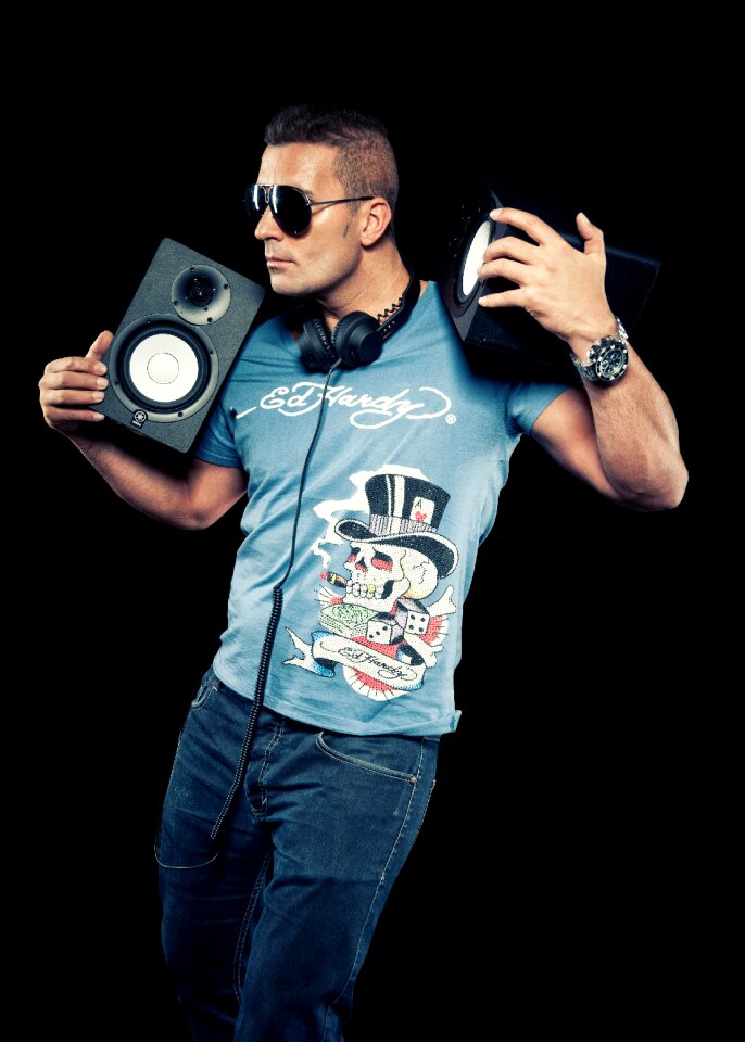 Man music speakers