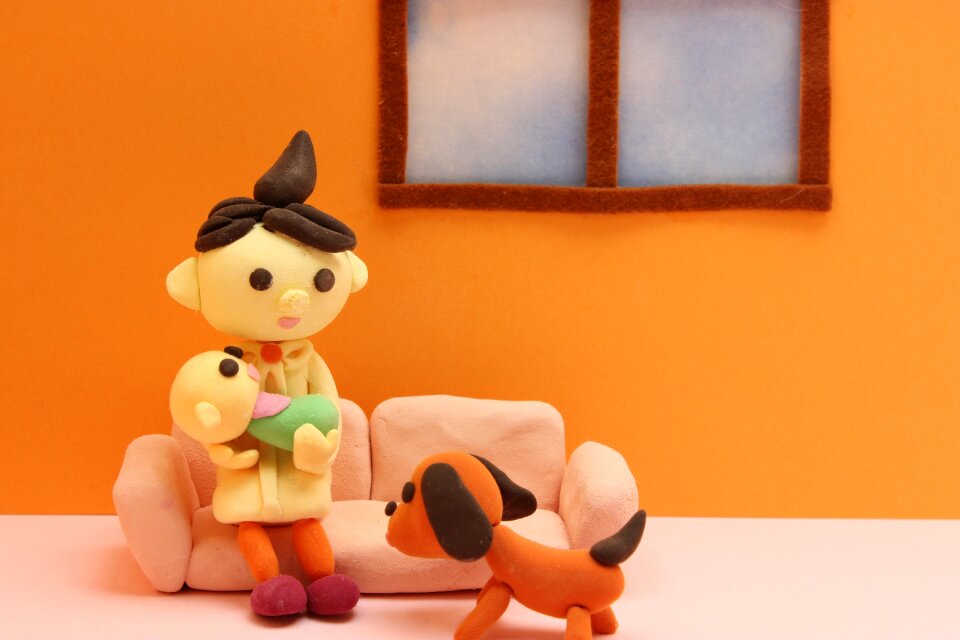 Mother baby dog dolls