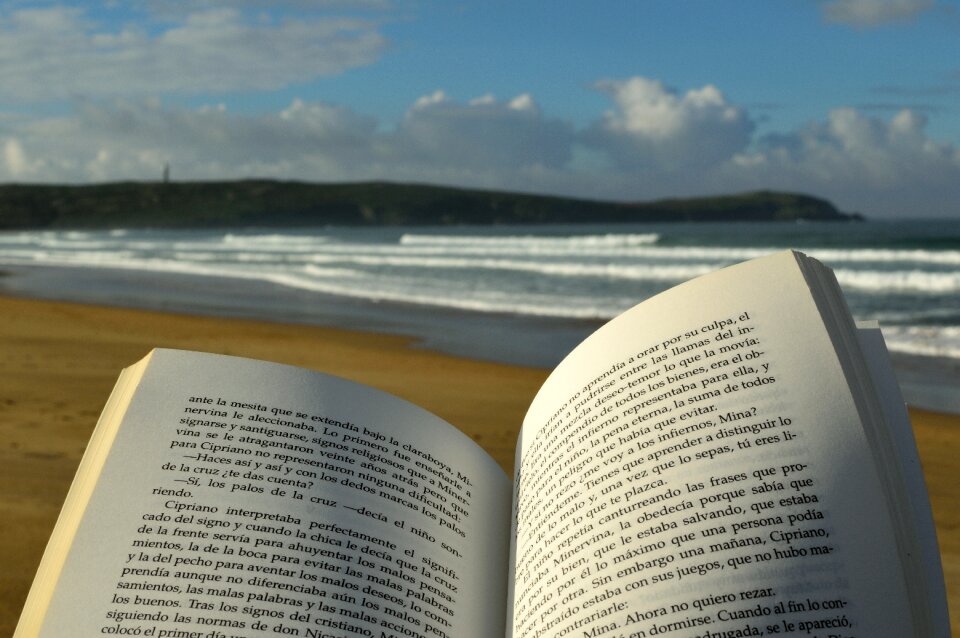 Reading book beach