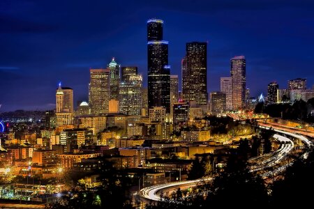 Seattle cityscape night photo