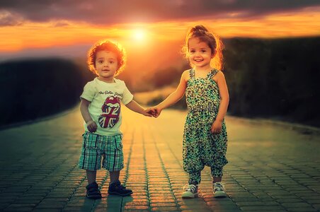Sunset children brother sister photo