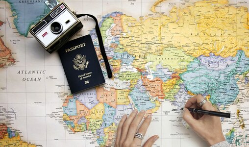 Travel map passport camera photo
