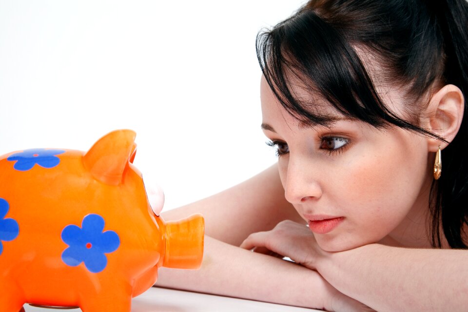 Woman girl piggy bank