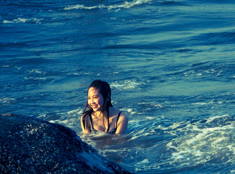 Woman girl sea bathing