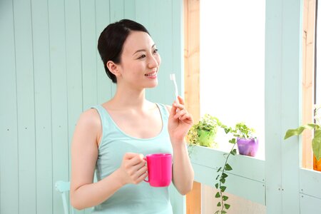Woman girl toothbrush