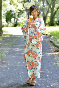 Woman girl yukata beer photo