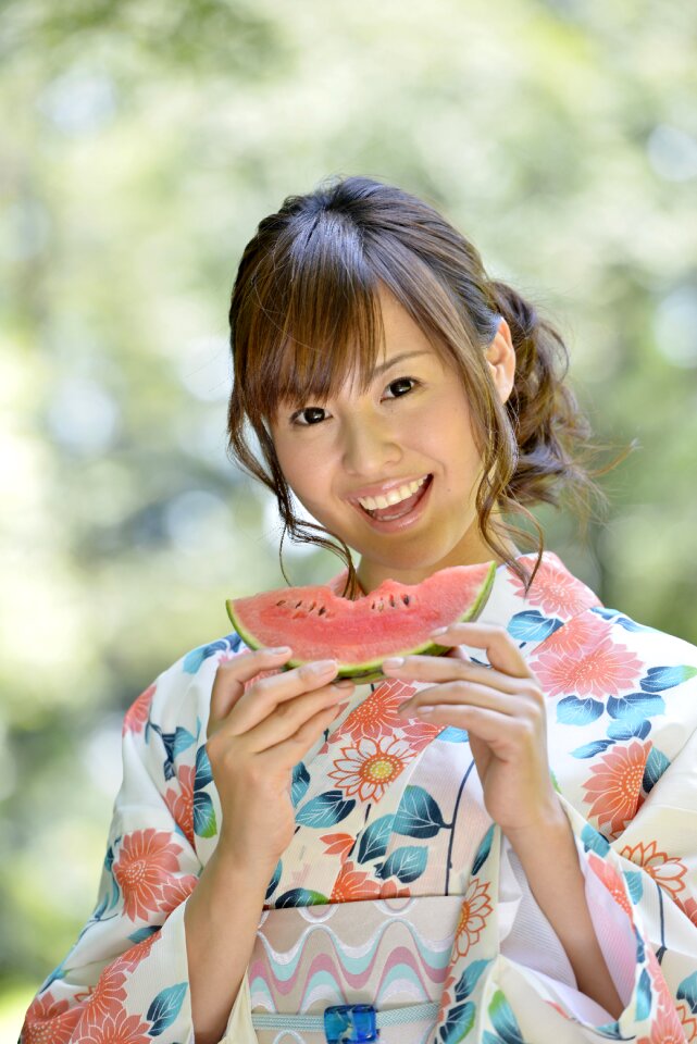 Woman girl yukata watermelon