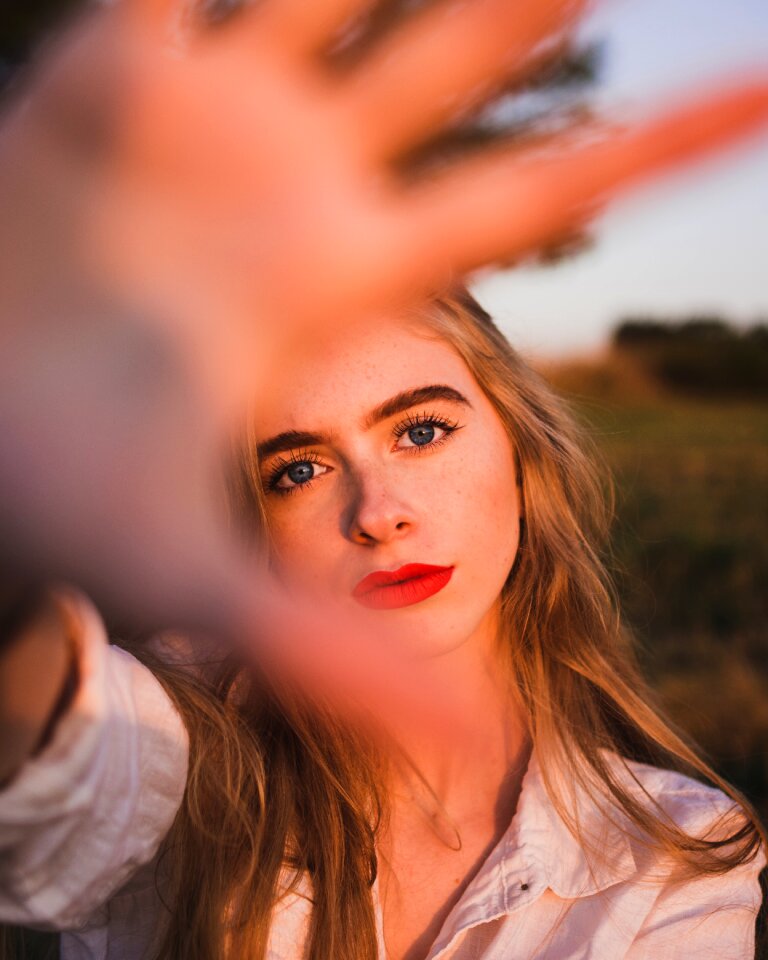 Woman girl portrait hand