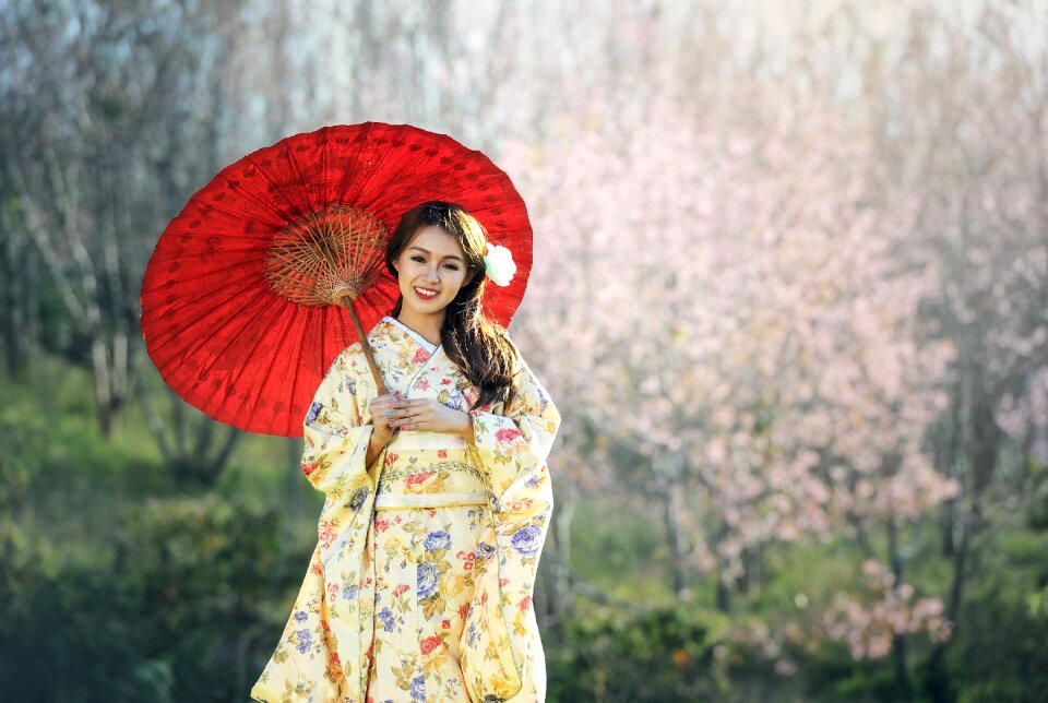 Woman girl kimono umbrella
