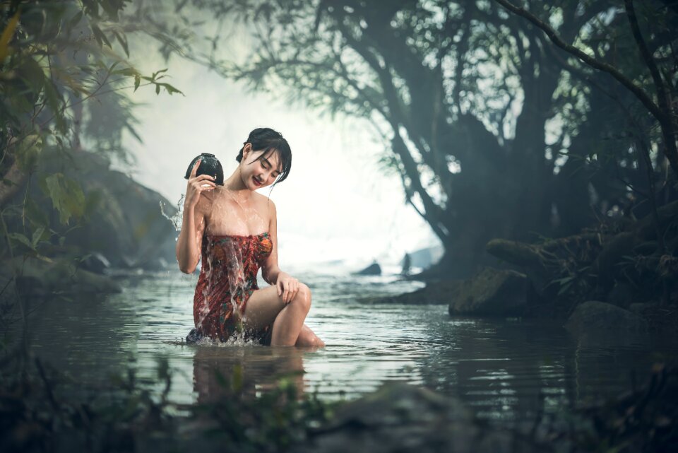 Woman girl bathing