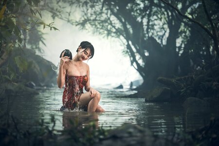 Woman girl bathing photo