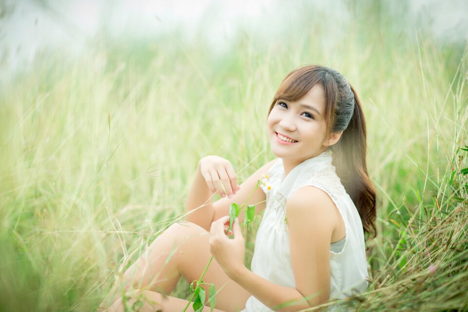 Woman girl portrait grass