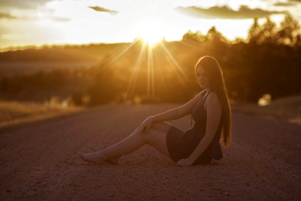 Woman girl sunset