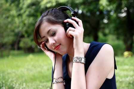 Woman girl headphone music photo