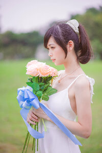 Woman girl rose bouquet