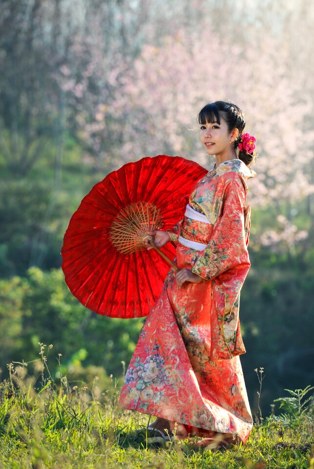 Woman girl kimono umbrella