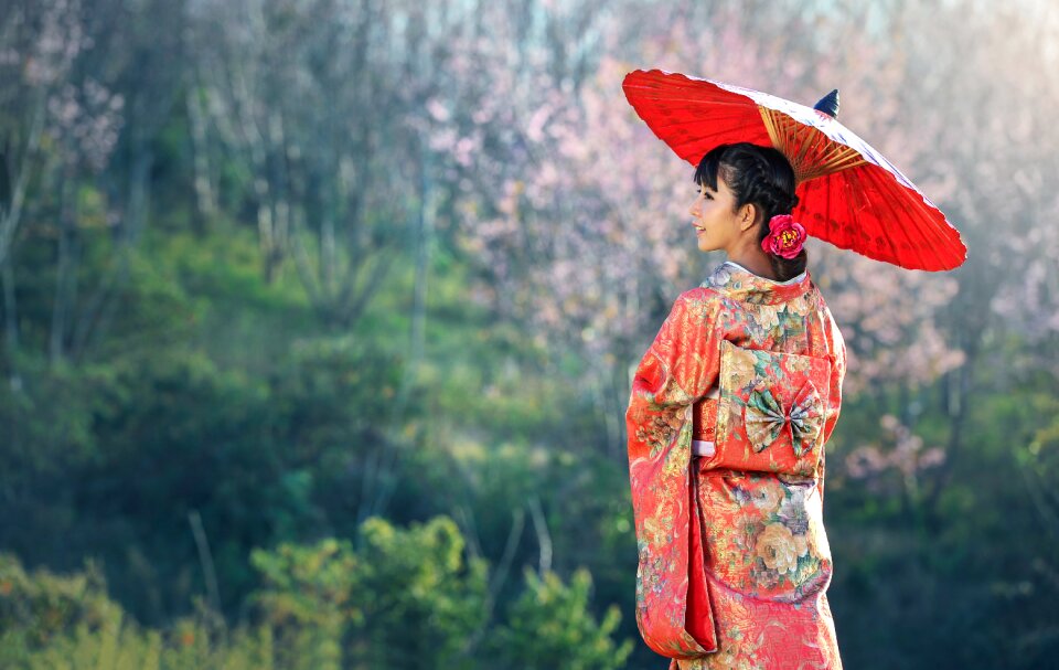 Woman girl kimono umbrella