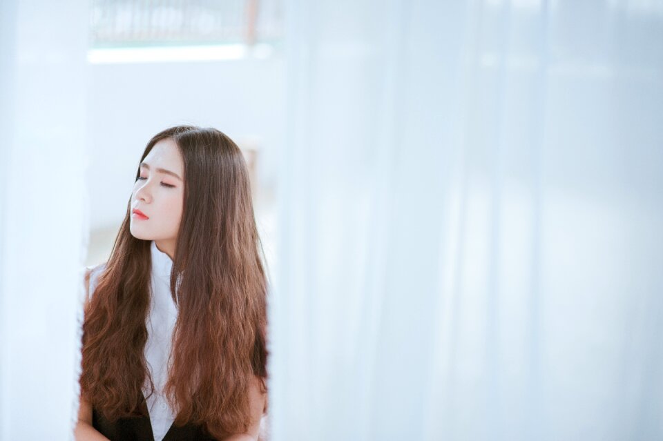 Woman girl closed eyes