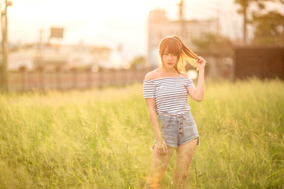 Woman girl portrait grass