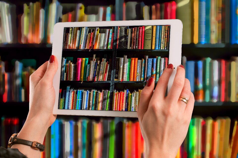 Books bookshelf tablet computer