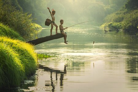 Children boys fishing photo