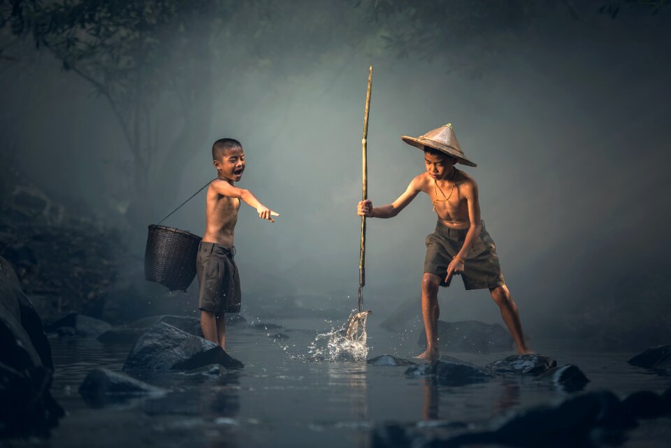 Children brother fishing photo