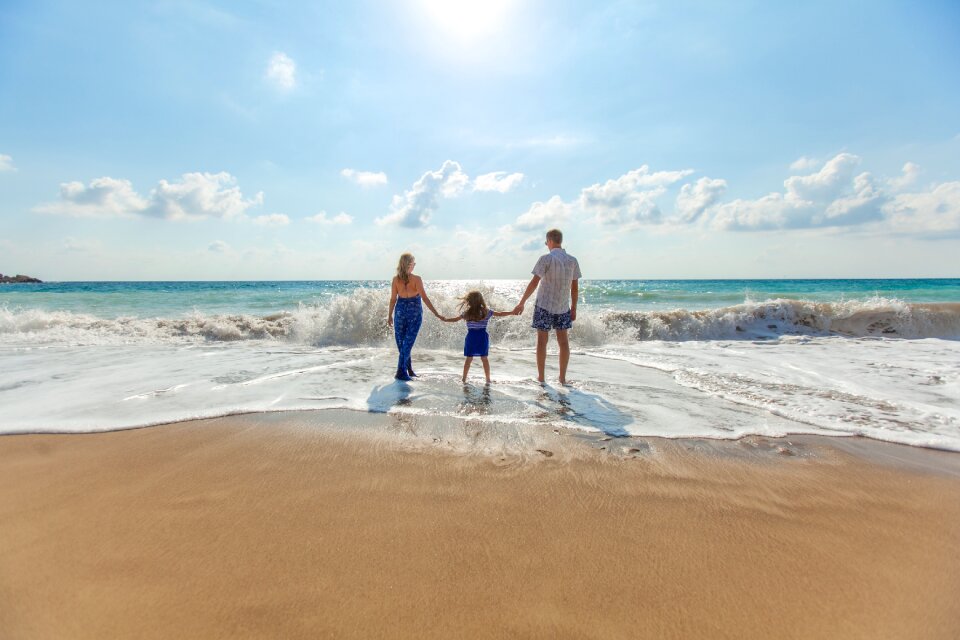 Family beach holding hands photo