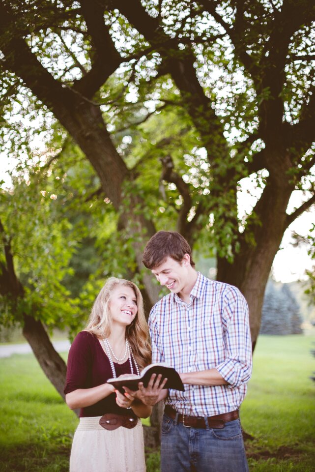 Couple book smile