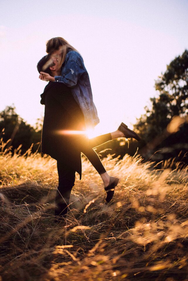 Couple grass sunset