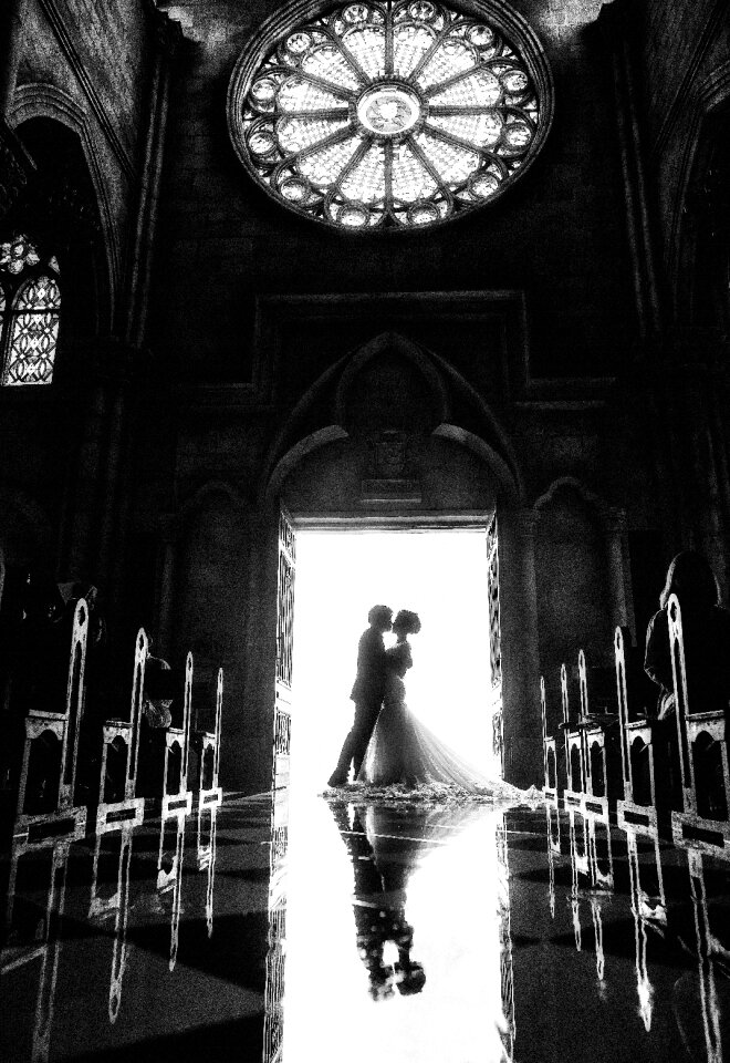 Church bride groom kiss