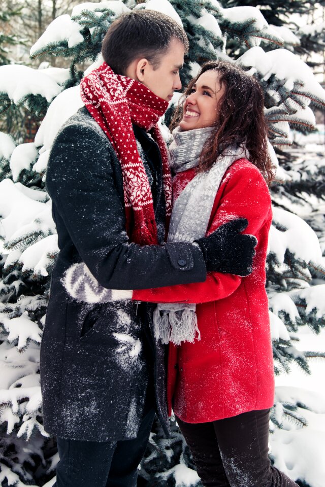 Couple winter snow