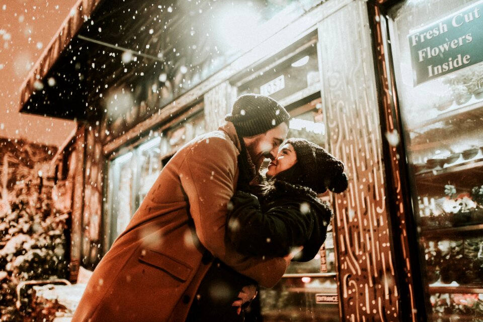 Couple snow winter