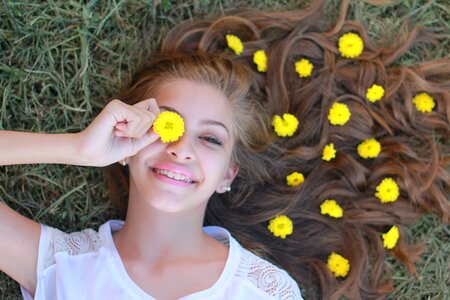 Girl lying flower