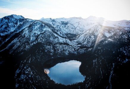 Mountain lake snow photo