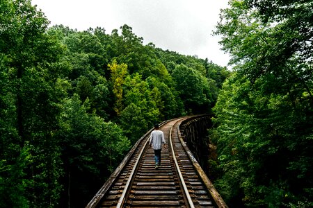 Railroad bridge people photo