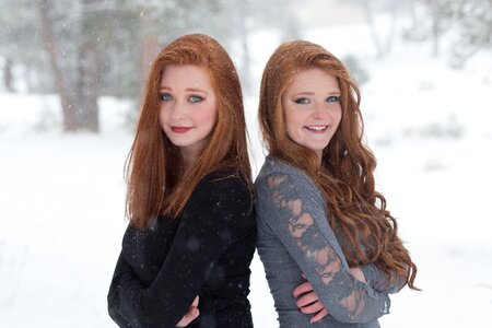 Sister girls snow winter photo