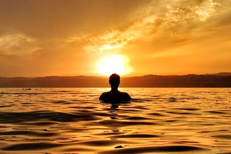 Sunset sea bathing photo