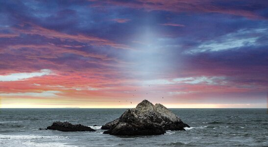 Sunset sea rock