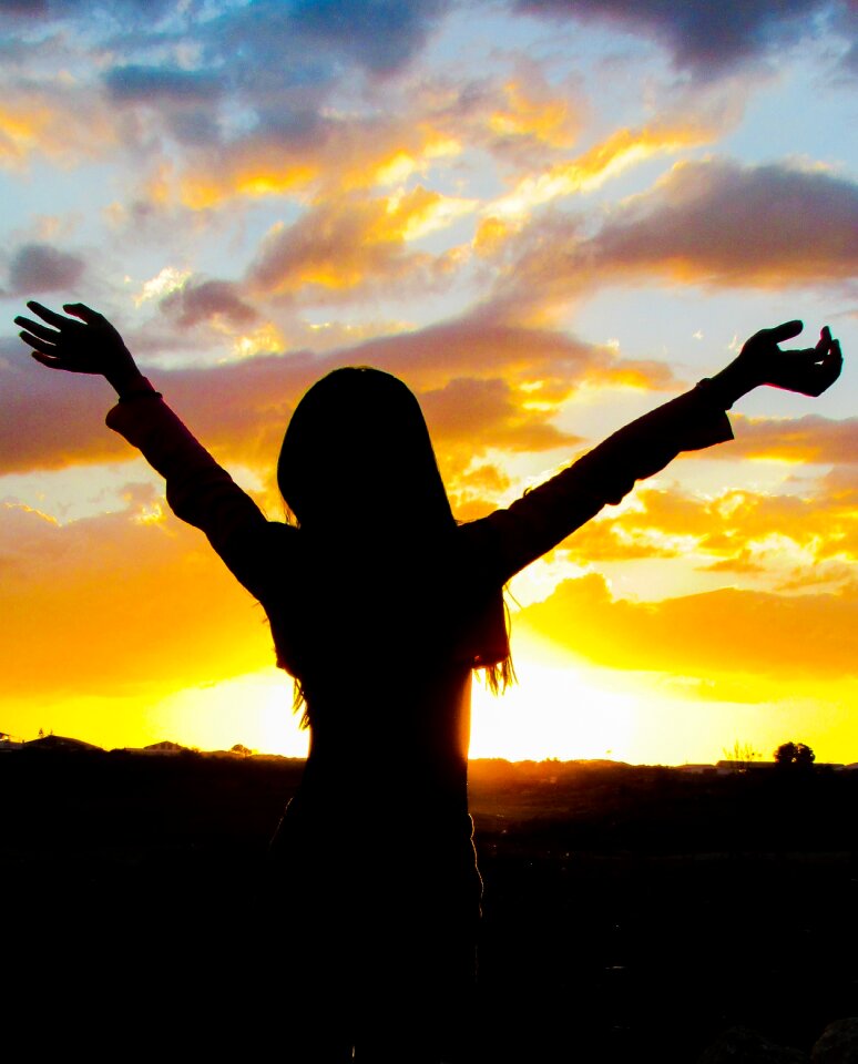 Sunset girl silhouette